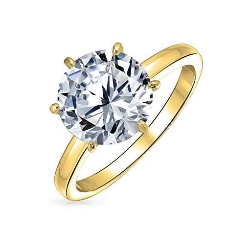 Bling Jewelry personalizzare classic timeless cubic zirconia 3ct aaa cz 6 prong setting round brilliant cut solitaire engagement ring for women thin 2mm band. 925 sterling silver yellow gold plated personalizzabile