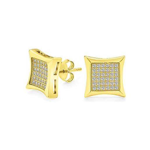 Bling Jewelry orecchini a forma di quadrato in zirconia cubica con micro pave cz per uomo in argento 925 placcato oro 14k 7mm