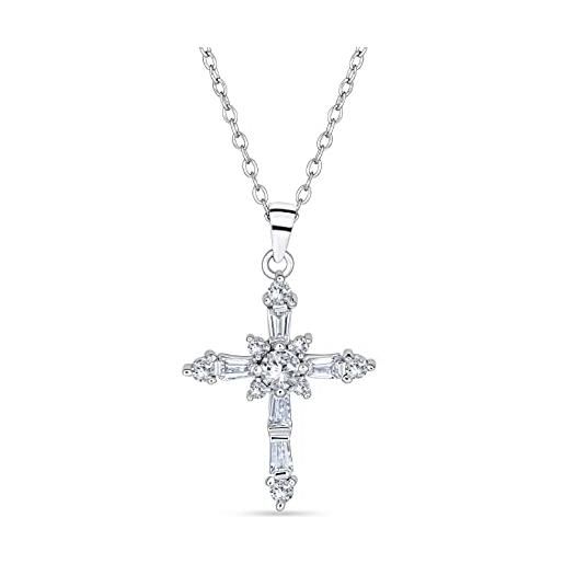 Bling Jewelry sposa stile vintage delicato marquise aaa cubic zirconia ciondolo croce religiosa collana per donne adolescenti. 925 sterling argento