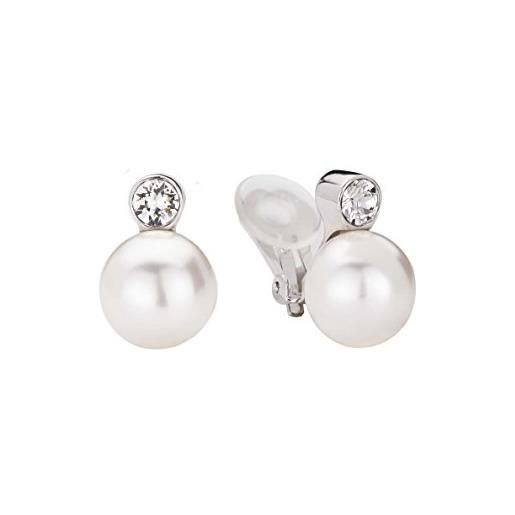 Traveller orecchini a clip - perla 12 mm bianco - cristallo - placcati platino - 113487