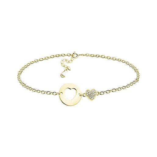 Sofia Milani - bracciale da donna in argento 925 - placcato oro con pietra zircone - ciondolo a cerchio cuore - b0293