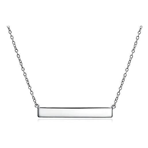 Bling Jewelry collana con ciondolo a barra piatta diagonale laterale incidibile in stile placcato con nome sottile per donna o adolescente. 925 sterling silver