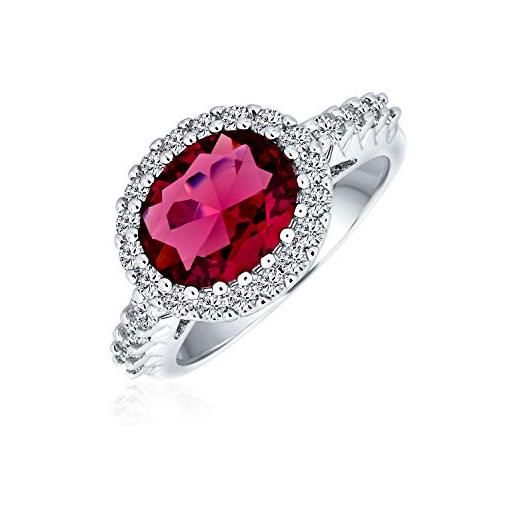Bling Jewelry 3ct oval solitaire cubic zirconia cz pave simulated red garnet statement fashion ring per donne argento placcato ottone