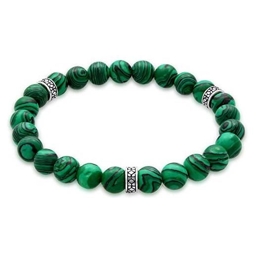 Kuzzoi buddha bracciale da uomo con perle in malachite verde e perline in argento sterling 925, braccialetto yoga, lunghezza 23 cm, elastico, colore: verde, cod. 0210240919_23