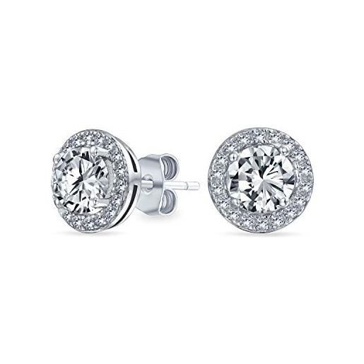 Bling Jewelry orecchini da sposa bianchi chiari con solitario rotondo a raggiera in zirconia cubica per donne in argento 925 8mm