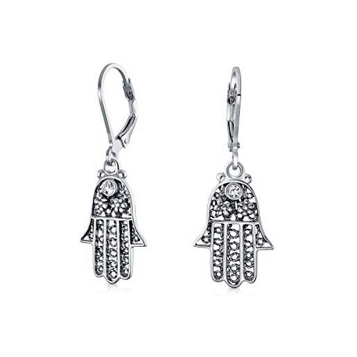 Bling Jewelry amuleto talismano hamsa mano di dio orecchini pendenti goccia in filigrana floreale per donne per adolescenti argento 925 ossidato a tracolla