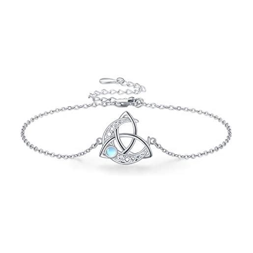 Midir&Etain braccialetto celtico con nodo celtico, in argento sterling 925, con pietra di luna, gioiello celtico, idea regalo per donne e ragazze