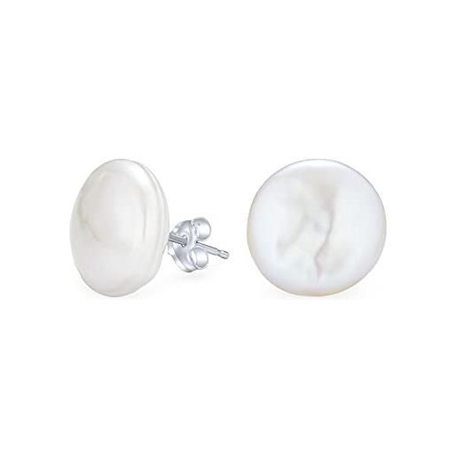 Bling Jewelry orecchini a perno di perle coltivate d'acqua dolce a forma di moneta rotonda irregolare barocca da sposa biwa white per le donne. 925 sterling silver