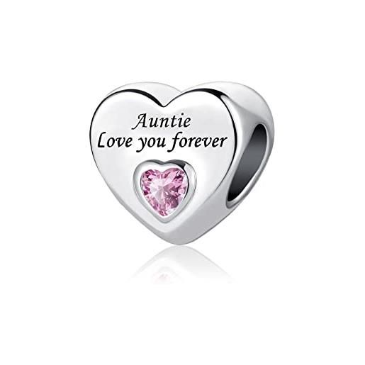 LSxAB ciondolo a forma di cuore rosa, per mamma, figlia, nonna, amici, compatibile con braccialetti pandora, rame, nessuna pietra preziosa