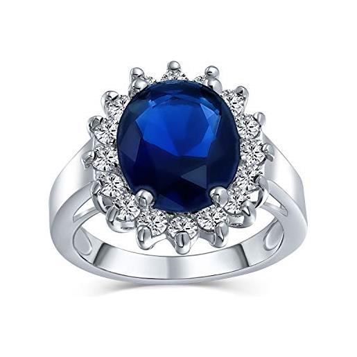 Bling Jewelry personalizzare classico tradizionale 5ctw royal blue cz crown halo oval cubic zirconia simulato zaffiro fidanzamento per donne anello promessa placcato argento personalizzabile