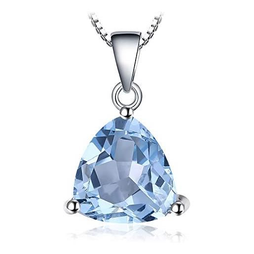 JewelryPalace triangolo 2.4ct naturale cielo blu azzurro topazio birthstone pure 925 sterling argento solitario pendente collana 45cm