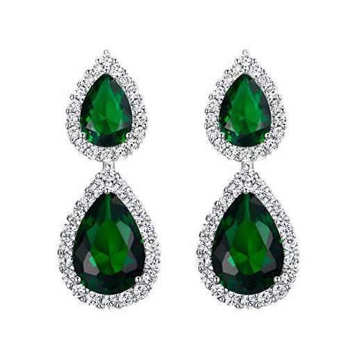 Clearine orecchini matrimonio nuziale zircone orecchini per donna a goccia infinito figura 8 orecchini pendente colore smeraldo argento-fondo