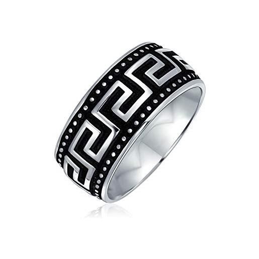 Bling Jewelry coppie personalizzate antico motivo geometrico chiave greca design testurizzato wedding band ring per gli uomini argento nero due toni. 925 sterling silver 9mm wide personalizzabile