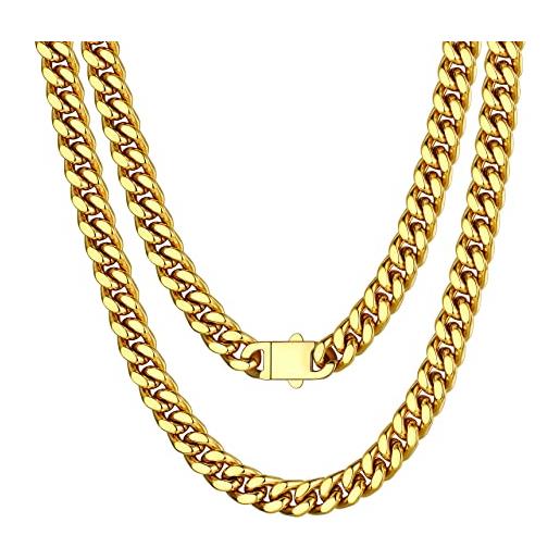 Bestyle catena d oro uomo acciaio inossiabile donna catena dorata uomo catenina placcata oro con confezione regalo 9mm oro 45 cm