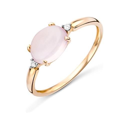 Miore anello donna quarzo rosa con diamanti taglio brillante oro rosa 9 kt / 375