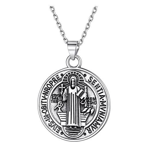 ChicSilver san benedetto donna argento 925 uomo ciondolo religioso amuleto protezione portafortuna con confezione regalo