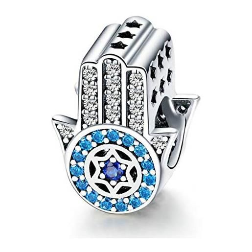 YASHUO Jewellery charm portafortuna a forma di occhio di allah, per braccialetti pandora, compatibile con braccialetti componibili europei, in argento sterling 925 e argento, colore: h, cod. C092