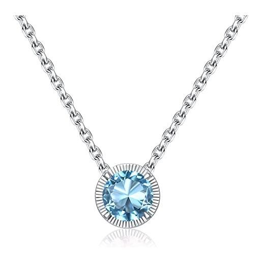 Qings collana acquamarina con birthstone marzo - collana in argento sterling 925 con ciondolo diamante blu, collane pietre di cristallo regali per donne ragazze
