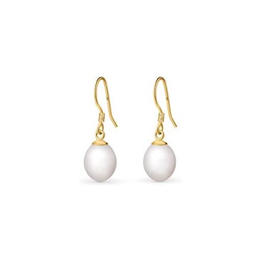 Amberta orecchini con perla in argento sterling 925 per donna: orecchini con perla vera 8-9 mm - oro