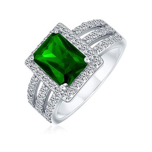 Bling Jewelry personalizzare lo stile art deco 3ct rettangolo aaa cz verde smeraldo taglio halo anello di fidanzamento per le donne a banda larga. 925 sterling silver personalizzabile