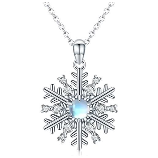Midir&Etain collana con fiocco di neve collana in argento sterling 925 con ciondolo fiocco di neve in pietra di luna gioielli regali di natale per donne ragazze signore