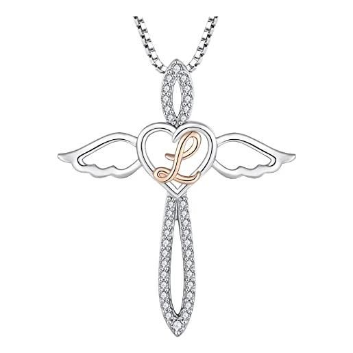 FJ collana lettera l argento 925 donna collana con ciondolo angelo custode collana iniziale alfabeto con zirconia cubica gioielli regalo per donna