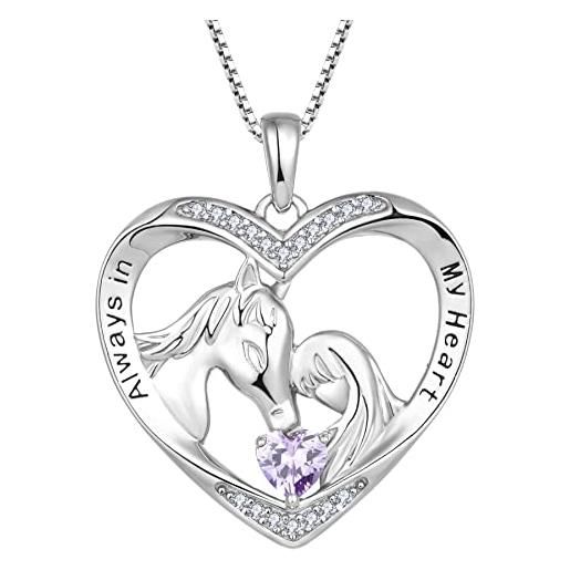 YL collana di cavallo in argento 925 con giugno pietra portafortuna alessandrite gioielli cuore ciondolo a forma di cavallo per donna