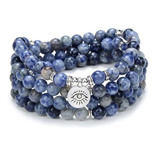 Self-Discovery Mala 108 bracciale mala preghiera meditazione perline collana con il malocchio charm good luck yoga jewellery (agata di pizzo blu (blue lace agate))