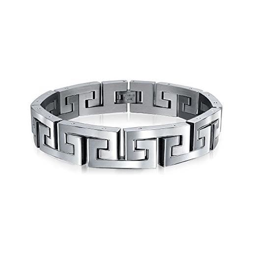 Bling Jewelry braccialetto da uomo geometrico a forma di chiave con infinito dallo stile elegante in acciaio inossidabile tonalità argento lunghezza di 8,5 pollici e larghezza di 12 mm