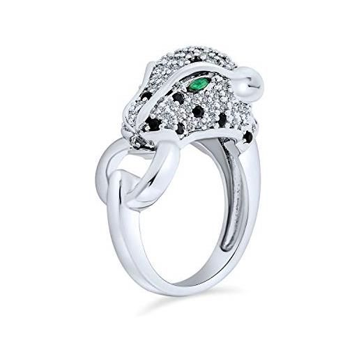 Bling Jewelry occhio verde zirconia cubica bianco nero cz moda gatto leopardo pantera anello di dichiarazione per le donne argento placcato ottone
