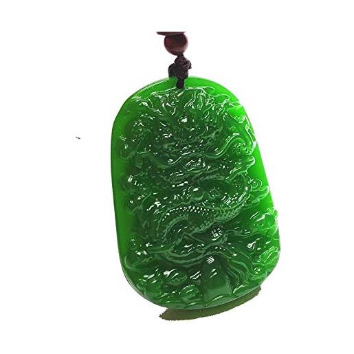 Yigedan - ciondolo a forma di drago intagliato a mano, in giada verde naturale