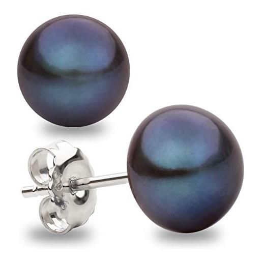 Secret & You orecchini da donna di perle bottone coltivate d'acqua dolce in nero secret & you - argento sterling 925 - disponibile in 4 misure da 8 mm a 11 mm
