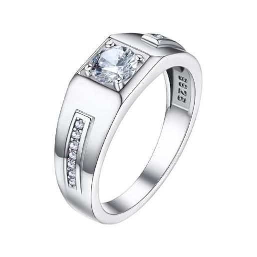 Bandmax anello uomo argento 925, personalizzato inciso anelli uomo solitario, bianco anello argento 925 con zirconi, anelli misura 11, anello regalo per fidanzamento papà amanti