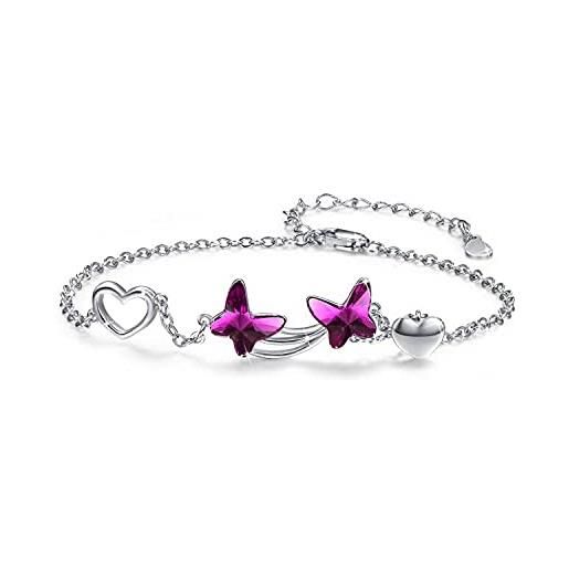 JFASHOP bracciale da donna con farfalla bracciale in argento sterling 925 con cristallo viola regalo per la festa della mamma, ragazza, gioielli animali, bracciale rigido per la fidanzata della moglie