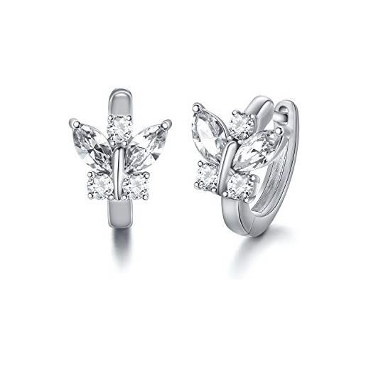 AOBOCO farfalle in argento sterling 925 orecchini per bambini con cristalli, gioielli a farfalla per donne (bianco)