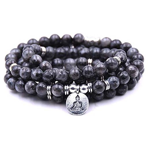 Self-Discovery natural 108 mala beads bracciale collana gioielli da meditazione con ciondolo yoga (labradorite)