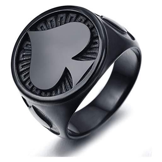 Beydodo anello hip hop uomo misura 22 anello acciaio mignolo donna anello sigillo con incisione asso di picche nero