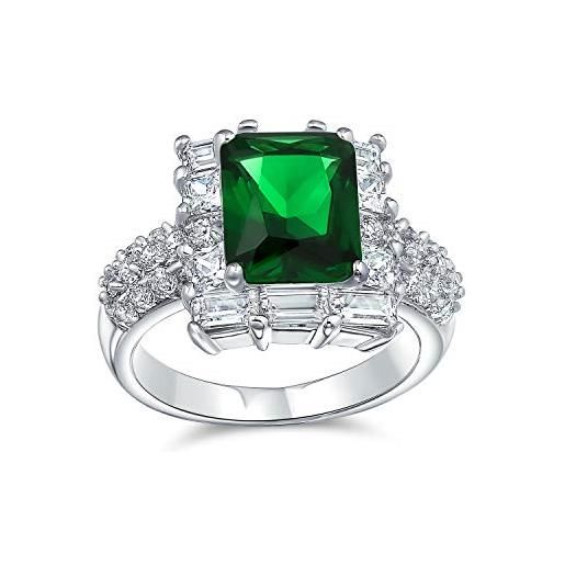 Bling Jewelry moda rettangolo solitario cubic zirconia cz pave simulato verde smeraldo stile art deco 5ct cocktail dichiarazione anello per donne placcato argento