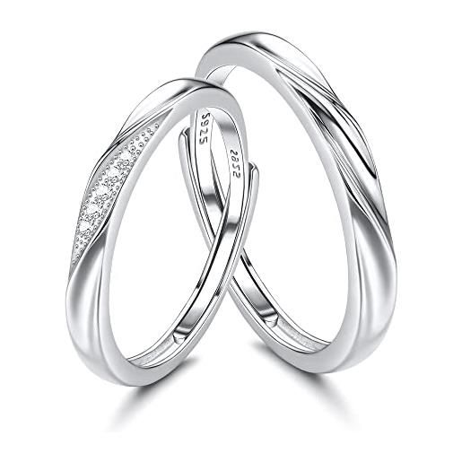 KALVICA 1 paia sterling argento 925 anello uomo donna fedine fidanzamento coppia argento fedi nuziali anelli regolabili regalo anniversario coppia
