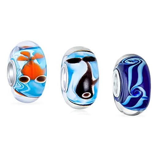 Bling Jewelry set misto nautico bundle. 925 sterling silver core translucent multi color murano glass gold fish whale waves charm bead spacer adatto a bracciale europeo per donne teen
