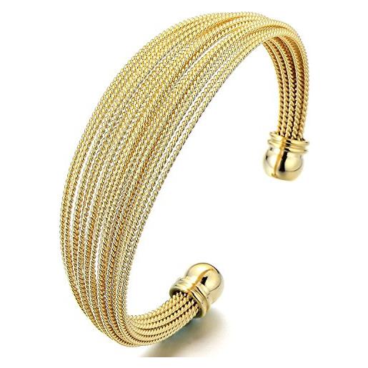 COOLSTEELANDBEYOND multi-fila regolabile bracciale da donna, braccialetto del polsino, acciaio inossidabile, oro color