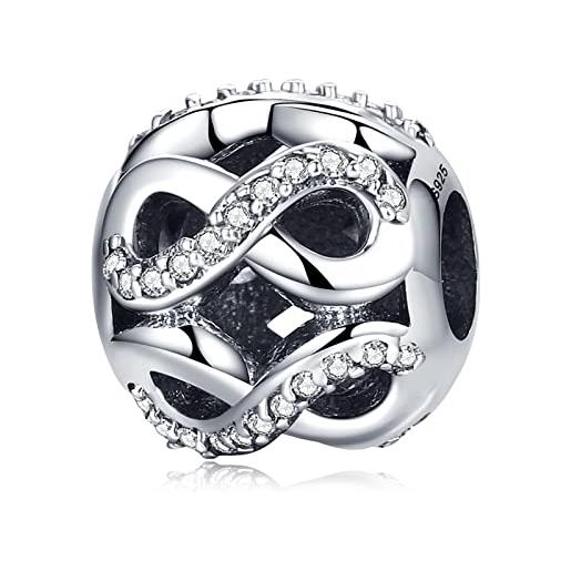 Annmors charms donna amore infinito ciondolo bead, argento sterling 925 e cubic zirconia, compatibile con braccialetti e collane europei