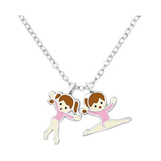 Katy Craig collana doppia con ciondolo ginnasta cheerleader gemelli ragazza - argento sterling 925 rosa, senza pietre preziose