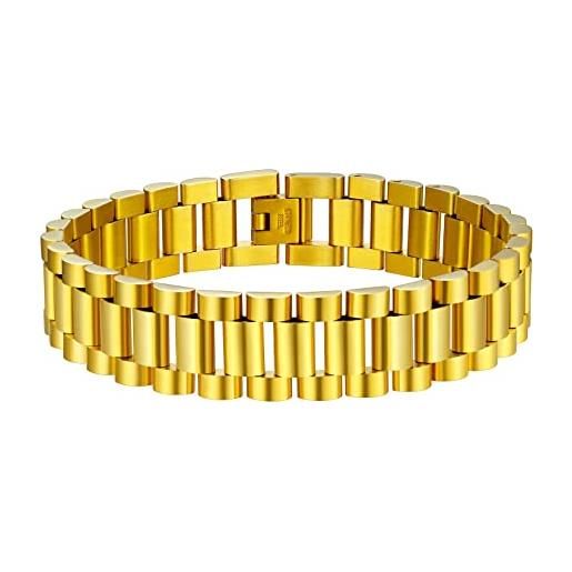 U7 bracciale uomo ragazzo in stile punk rock, oro placcato, grande ampia grossa catena braccialetto, confezione regalo, lunghezza 22 cm, colore oro