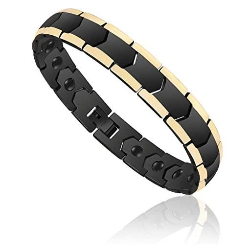 EUMENIDES braccialetto magnetico da uomo, braccialetto magnetico in acciaio al titanio, braccialetto magnetico completo con 18 magneti, (bracciale magnetico in oro nero)