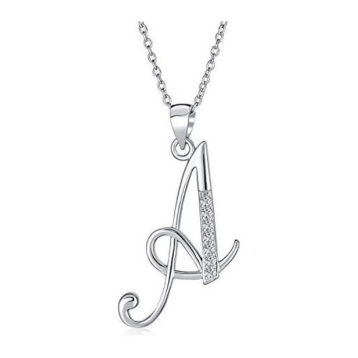 Bling Jewelry abc cubic zirconia pave cz corsivo script lettera alfabeto iniziale a ciondolo collana per donne argento sterling