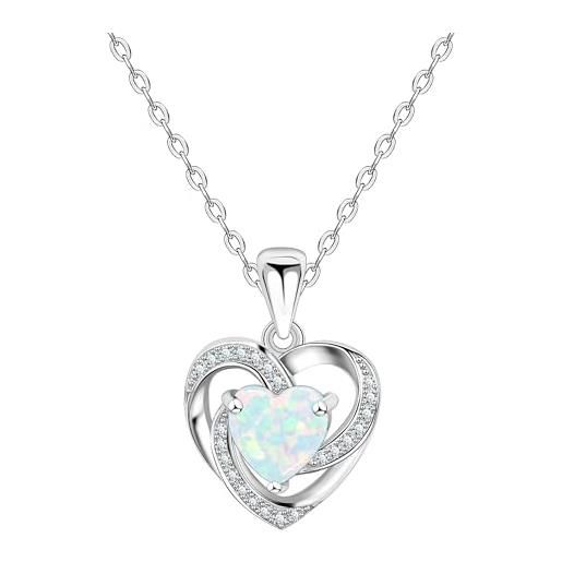 KristLand donne collana cuore 925 argento sterling ciondolo cuore opale zircone collana per mamma moglie fidanzata compleanno anniversario natale