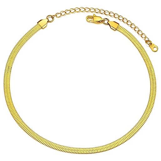 PROSTEEL choker collana a girocollo donna a catena serpente piatta 5 mm, lunghezze regolabile 38-47 cm, acciaio placcato oro, oro, hip hop punk rap (con confezione)
