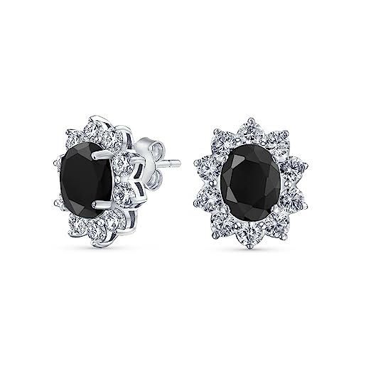Bling Jewelry classic estate vintage style crown 1.5 ct aaa cz halo oval nero cubic zirconia stud earrings per donne simulazione onice argento placcato ottone