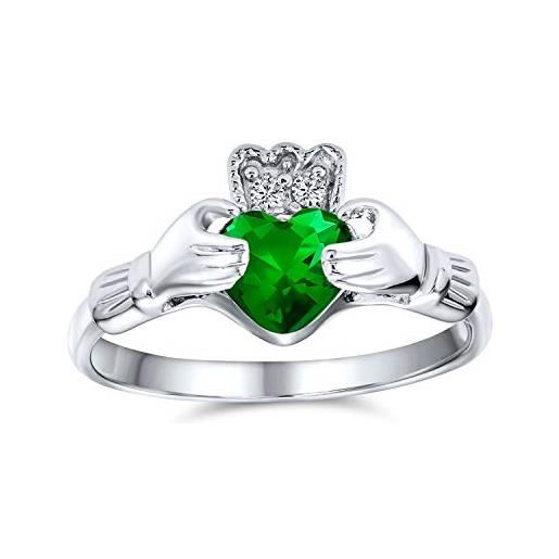Bling Jewelry bff celtic irish friendship promise aaa cz verde simulato smeraldo mani e cuore claddagh anello per le donne adolescenti. 925 sterling silver